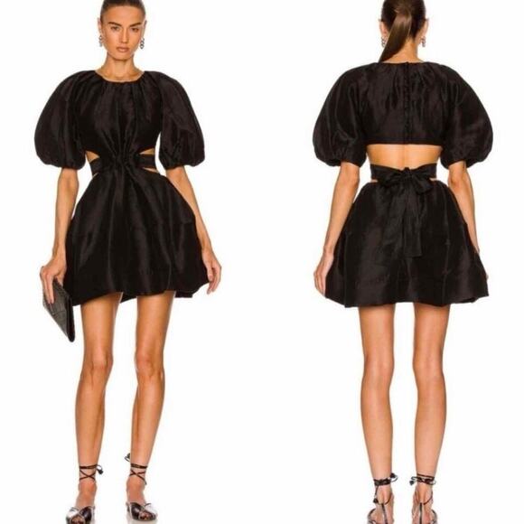 AJE Black Onyx Mimosa Cutout Mini Linen Blend Dress Size AU 6  US 2 XS - Picture 7 of 14